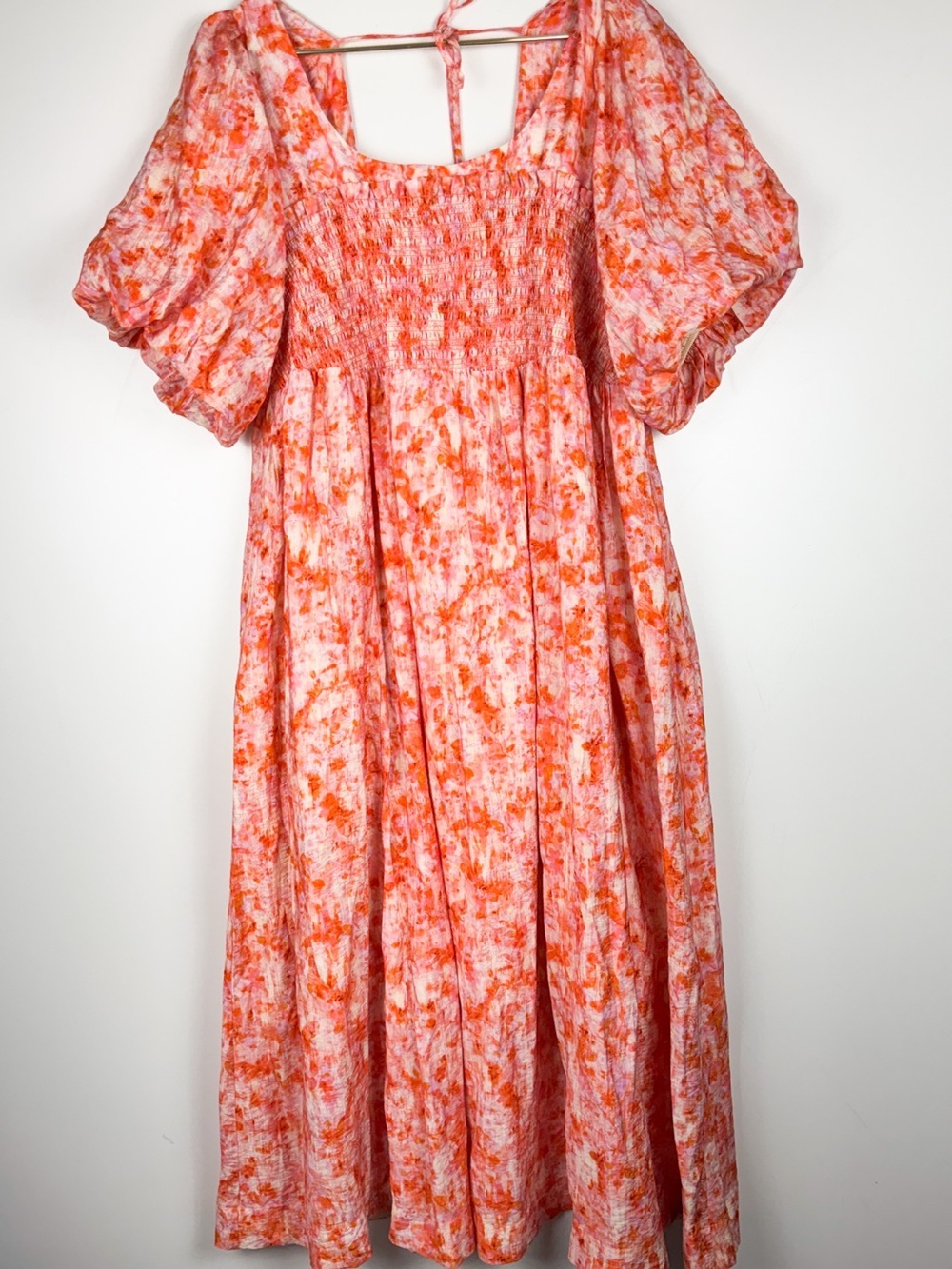 Anthropologie Women Sz XL Smocked Babydoll Printed Midi Dress Orange Cottagecore - Picture 5 of 11